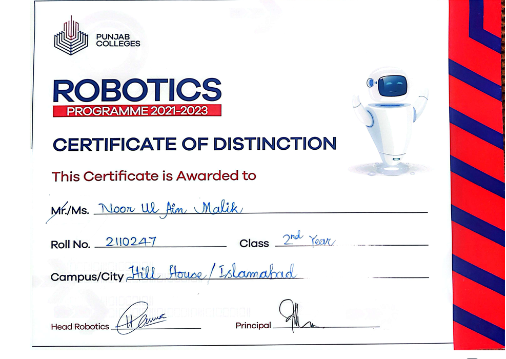 Certificate of Distinction in Robotics